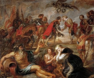 Spotkanie króla Ferdynanda Węgier z kardynałem Infante Ferdynandem przed bitwą pod Nördlingen. 1634/35 autorstwa Peter Paul Rubens