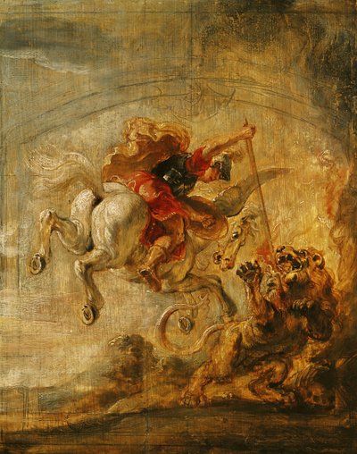 بیلروفون سواری پیګاسس د چیمیرا سره جنګ کول، 1635 پولی autorstwa Peter Paul Rubens