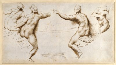 Cztery akty kobiece wokół umywalki (pióro i atrament na papierze) autorstwa Peter Paul Rubens