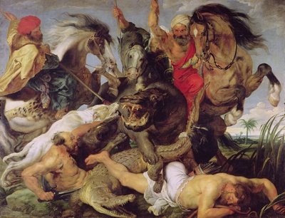 Хиппопотам ба матрын агнуур, c.1615-16 (дэлгэрэнгүйг 170972-оос үзнэ үү)поли autorstwa Peter Paul Rubens