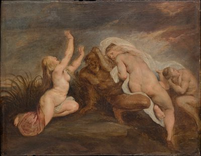 Nimfy i bóg rzeki (fragment przedstawienia upadku Faetona) autorstwa Peter Paul Rubens