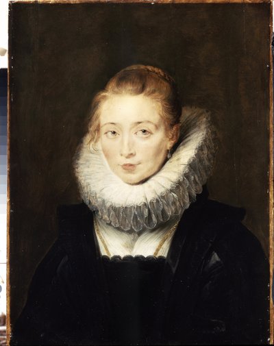 Portret damy dworu Infantki Izabeli (1566-1633). Nosi truskawkowy kołnierzyk. (Portret pani w oczekiwaniu na Infantkę Izabelę). Obraz Petera Paula (Pierre-Paul) Rubensa (lub Peter Paul lub Petrus Paulus) (1577-1640). olej autorstwa Peter Paul Rubens