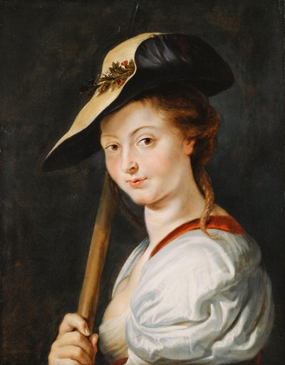Portret młodej kobiety, określanej jako Suzanna Fourment, długość biustu, jako pasterki, autorstwa Peter Paul Rubens