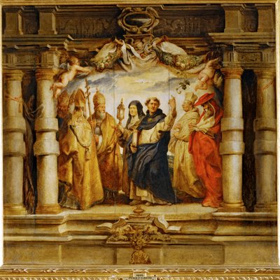 Święta Klara między kapłanami i ojcami kościoła (obraz) autorstwa Peter Paul Rubens