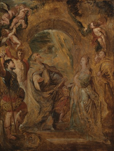 Św. Grzegorz Wielki ze świętymi Maurem i Papianusem oraz Św. Domitilla ze świętymi Nereusem i Achilleusem, 1606-07 autorstwa Peter Paul Rubens