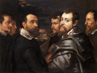 Autoportret w kręgu przyjaciół z Mantui autorstwa Rubensa, Pieter Paul (1577-1640), ok. 1604 - Olej na płótnie, 77,5x161 - Wallraf-Richartz-Museum, Kolonia autorstwa Peter Paul Rubens