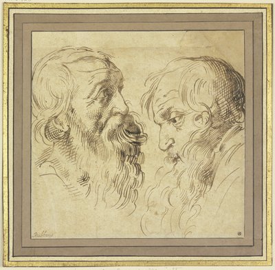 Arkusz studiów: dwie brodate głowy z profilu w prawo i w lewo autorstwa Peter Paul Rubens