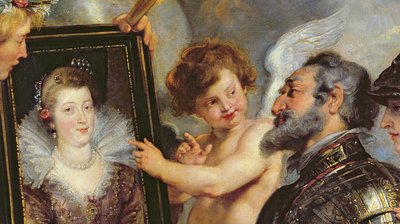 Медичигийн мөчлөг: Анри IV (1553-1610) Мари де Медичигийн хөргийг хүлээн авсан нь (1573-1642) 1621-25 (17689 оны дэлгэрэнгүй)поли autorstwa Peter Paul Rubens