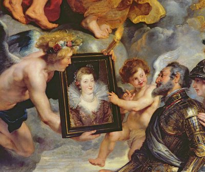 Cykl Medyceuszy: Henryk IV (1553-1610) Otrzymanie Portretu Marii Medycejskiej (1573-1642) 1621-25 (detal 17689) autorstwa Peter Paul Rubens