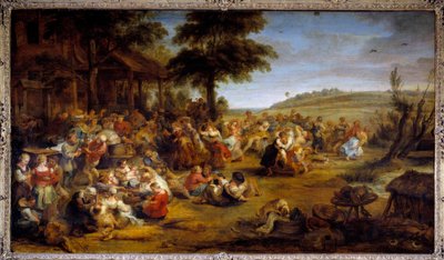 Jarmark lub wesele na wsi. Tabela reprezentująca partię krajową. Obraz Pierre Paul (Pierre-Paul) Rubensa (lub Peter Paul lub Petrus Paulus) (1577-1640), szkoła flamandzka, ok. 1635-1638. Olej na drewnie. Wymiary: 1,49 X 2,61m. Musee Du Louvre - The Village autorstwa Peter Paul Rubens