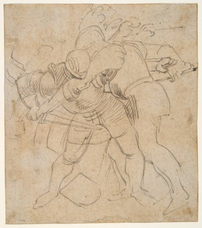Walka dwóch żołnierzy w zbroi (p); pies (v) autorstwa Peter Paul Rubens