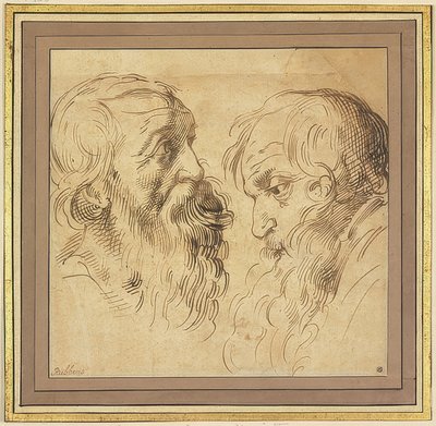 Dwie brodate głowy z profilu po prawej i lewej stronie autorstwa Peter Paul Rubens