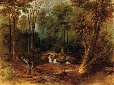 Maorysi przechodzą przez leśny potok, 1887 autorstwa Peter Power