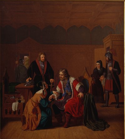 Waldemar Wielki dołącza do domu matki Absalona, ​​gdzie szuka schronienia po napadzie w Roskilde autorstwa Peter Raadsig
