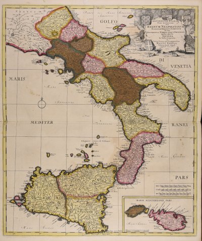 Continentis Italiae pars australior sive regnum Neapolitanum Hispaniae obediens subdivisum in suos districtus terras atque principatus quibus adjectae Sicilia in valles tripartita et contra Turcas ejus propugnaculum Malta insula autorstwa Peter Schenk the Elder