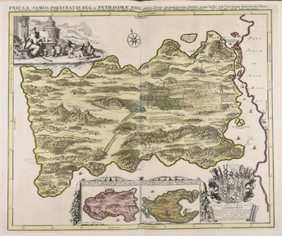 Insula Samos Polycratis reg. et Pythagorae phil. patria ferax gregum terraeq. fictilis, prout hodié sub Turcarum dominio incolitur, ex descriptione potissimum Iosephi Georgirene, Samiorum archiepiscopi, Londini ab eodem editá ... / fec. et exc. Petr. Schen autorstwa Peter Schenk the Elder