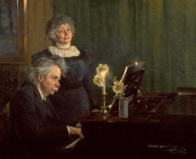 Edvard Grieg towarzyszy swojej żonie na fortepianie autorstwa Peder Severin Krøyer