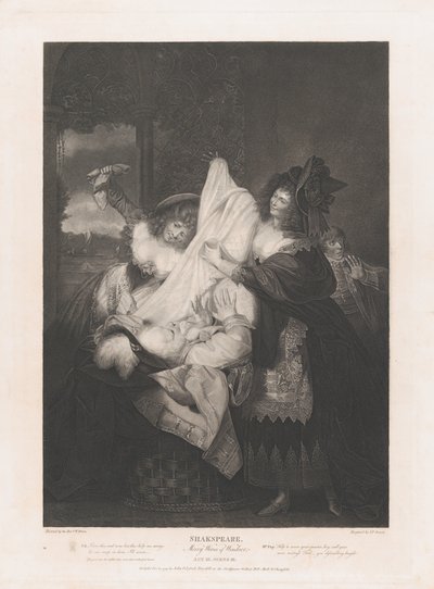 Falstaff w Buck Basket Shakespeare, Merry Wives of Wi..., po raz pierwszy opublikowane 1793, wznowione 1852. autorstwa Peter Simon