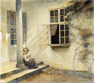 Dziewczyna siedząca na ganku, Liselund autorstwa Peter Vilhelm Ilsted