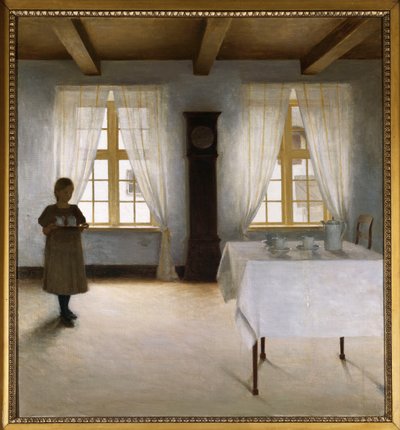 Wnętrze z młodą dziewczyną serwującą herbatę autorstwa Peter Vilhelm Ilsted