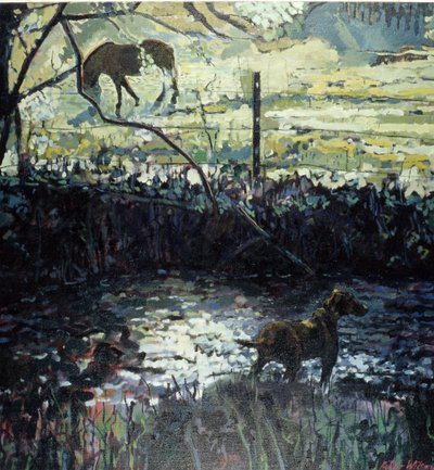 Kucyk i pies na polu, 2000 (olej na płótnie) autorstwa Peter Wilson