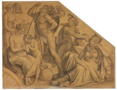 Aphrodite und Ares von Diomedes verwundet. Karton zu den Deckenbildern der Münchner Glyptothek autorstwa Peter von Cornelius