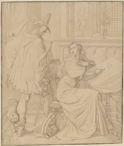 Siedem rysunków dla Nibelungów: 3. Zdrada Hagena. 1812-17 autorstwa Peter von Cornelius
