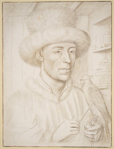 Sokolnik, ok. 1445-50 (silverpoint z brązowym tuszem na papierze) autorstwa Petrus Christus