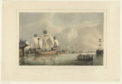 Bitwa pod Gouwe, 1304 Bitwa morska na Gouwe 11 sierpnia 1304 / Combat naval sur la Goude 11 Aout 1304 (tytuł na obiekcie) autorstwa Petrus Johannes Schotel