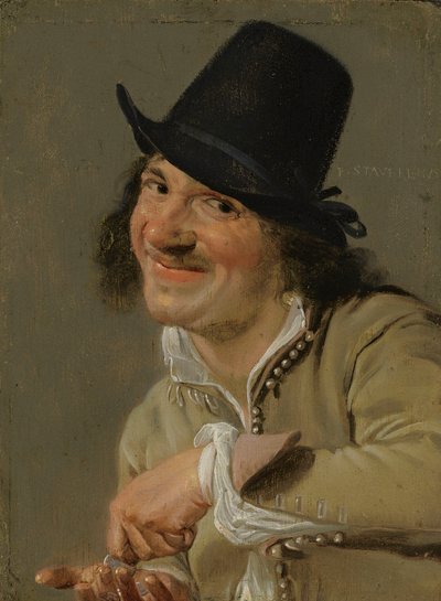 Słuch: mężczyzna liczący monety. . Z cyklu Personifikacje Pięciu Zmysłów, ok. 1635-66 (olej na drewnie) autorstwa Petrus Staverenus