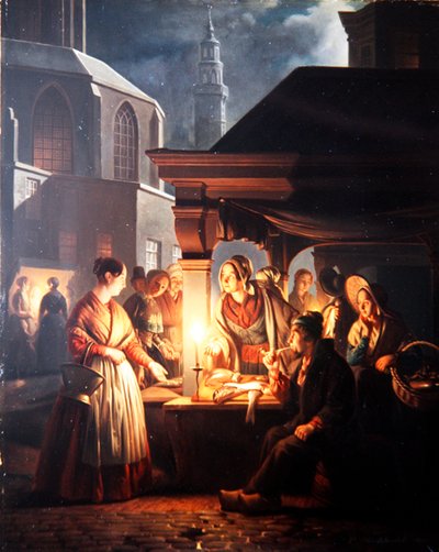 Stragan rybny (olej na panelu) autorstwa Petrus van Schendel