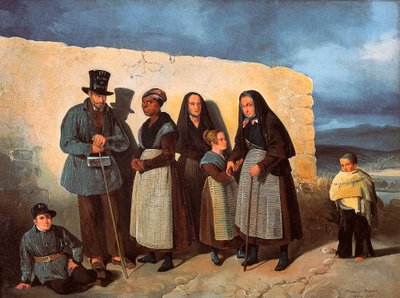 Ubodzy z hospicjum San Bernardino (św. Bernard) w Madrycie grzeją się w słońcu autorstwa Pharamond Blanchard