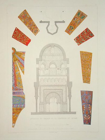 Detale i fasada kaplicy Mirah, z "Pamiątek z Granady i Alhambry", rytowane przez Dumouzę, wydane ok. 1836-37 (kolor lito) autorstwa Philibert Joseph (after) Girault de Prangey