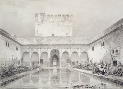 Basen i fontanna na dziedzińcu Alberca, Alhambra, tablica 21 z „Souvenirs de Grenade et de l