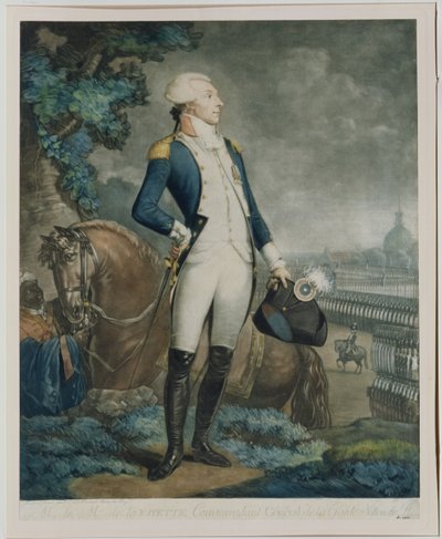 Portret markiza de La Fayette (1757-1834) dowódcy Gwardii Narodowej, 1790 autorstwa Philibert Louis Debucourt