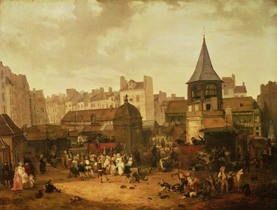 Radowanie się w Les Halles z okazji narodzin delfina Ludwika Francji (1781-89) 21 stycznia 1781, 1783 autorstwa Philibert Louis Debucourt