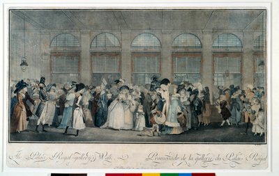 Spacer po galerii pałacu królewskiego w 1787 r. Grawer Louisa Philiberta Debucourta (1755 - 1832) autorstwa Philibert Louis Debucourt