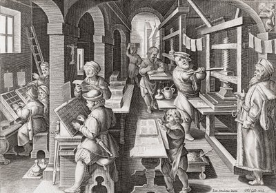 Drukarnia europejska ok. 1590 r. (grafika) autorstwa Philip (after) Galle