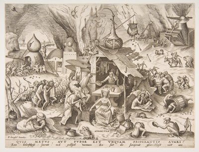 Chciwość Avaritia z serii Siedem grzechów głównych, 1558. autorstwa Philip Galle