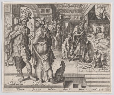Jonadab Counseling Amnon, z Historii Tamar i Amnona, tablica 1, 1559., autorstwa Philip Galle