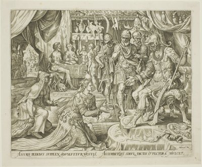 Judyta przedstawiona Holofernesowi, płyta piąta z Historii Judyty i Holofernesa autorstwa Philip Galle