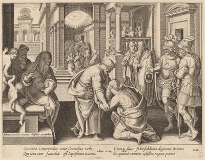 Korneliusz czci świętego Piotra autorstwa Philip Galle after Jan van der Straet