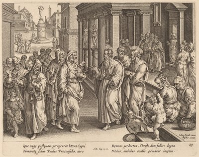 Św. Paweł walczy z czarownikiem autorstwa Philip Galle after Jan van der Straet