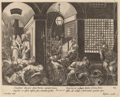 Święty Piotr uwolniony z więzienia przez anioła autorstwa Philip Galle after Jan van der Straet