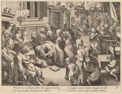 Upadek Eutychusa autorstwa Philip Galle after Jan van der Straet