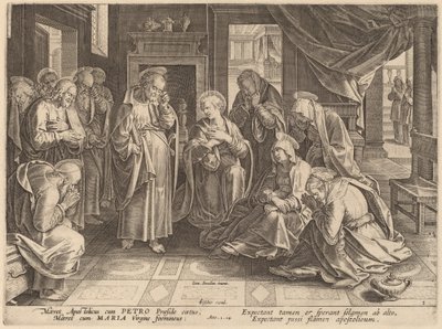 Spotkanie Apostołów i Kobiet w Wieczerniku autorstwa Philip Galle after Jan van der Straet