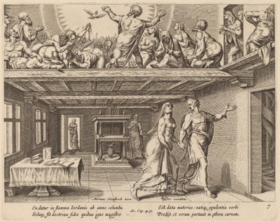 I wszyscy zostali napełnieni Duchem Świętym autorstwa Philip Galle after Maerten van Heemskerck