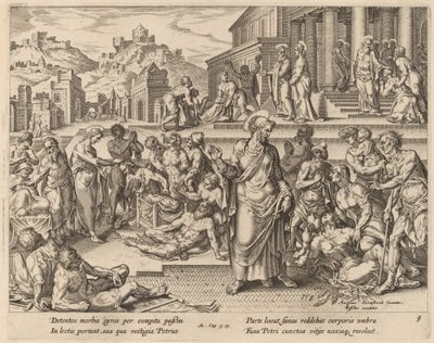 Święty Piotr uzdrawiający chorych swoim cieniem autorstwa Philip Galle after Maerten van Heemskerck