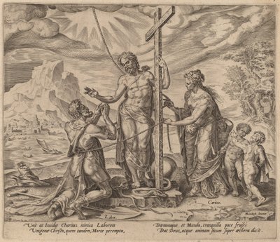 Pilny pracownik zjednoczony z Chrystusem po śmierci autorstwa Philip Galle after Maerten van Heemskerck