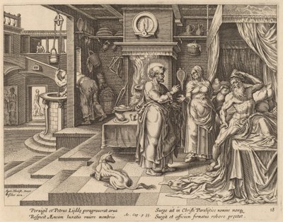 Uzdrowienie Eneasza przez św. Piotra autorstwa Philip Galle after Maerten van Heemskerck